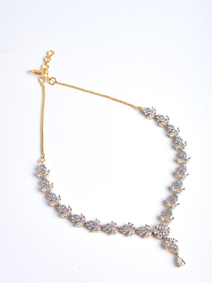 Silver AD Necklace Set With Earrings