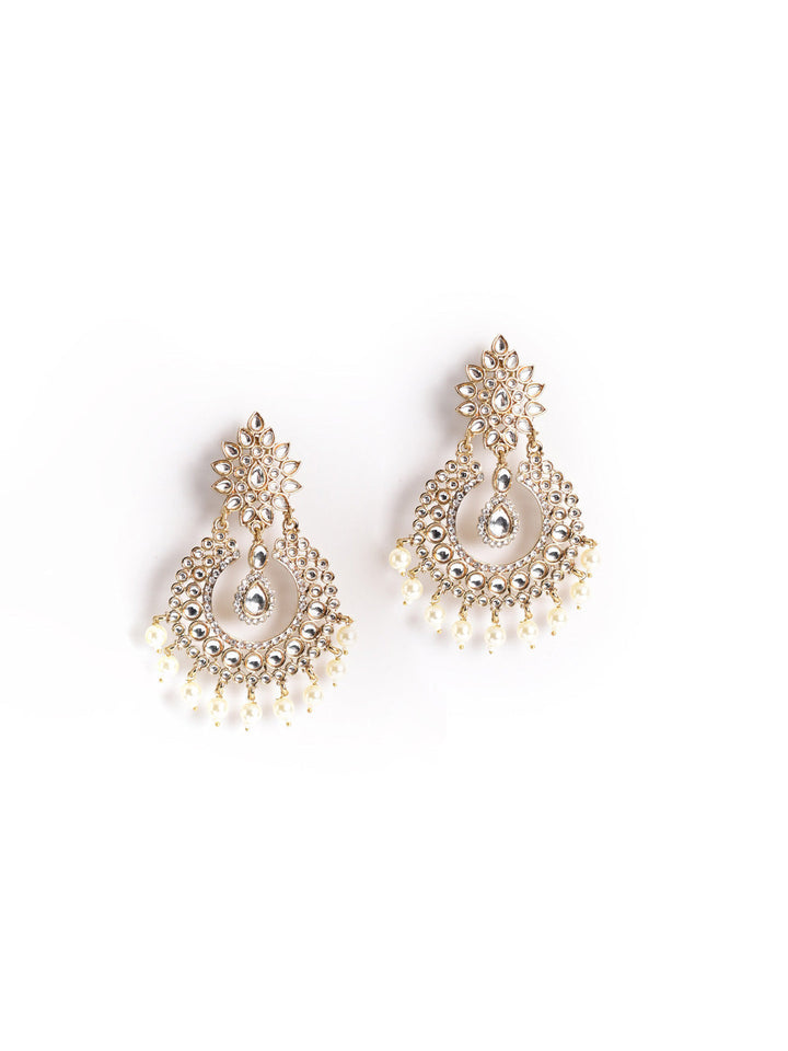 Golden &amp; White Chandbali Earrings