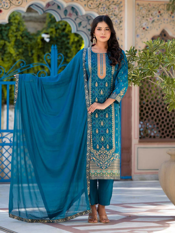 Printed Handloom Kurta With Pants &amp; Dupatta