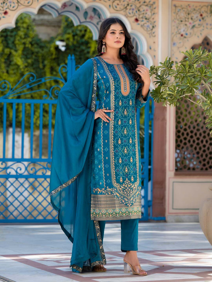 Printed Handloom Kurta With Pants &amp; Dupatta