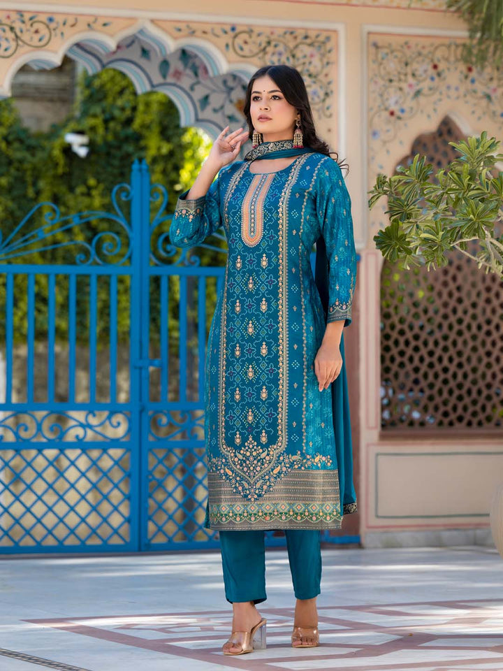Printed Handloom Kurta With Pants &amp; Dupatta