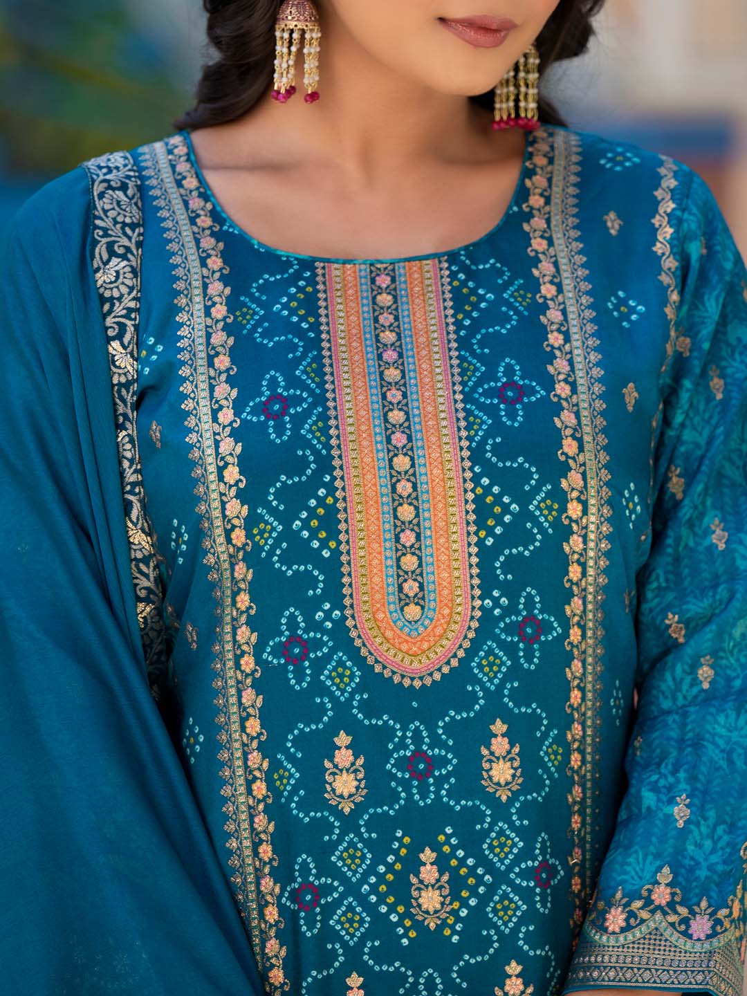Printed Handloom Kurta With Pants &amp; Dupatta