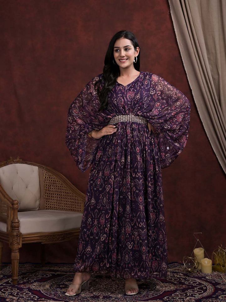 Digital Printed Chiffon Kaftan Dress