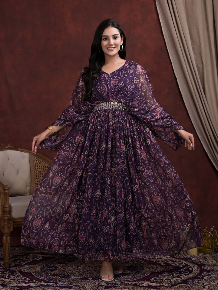Digital Printed Chiffon Kaftan Dress