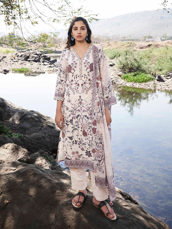 Floral Printed Kurta With Pants &amp; Dupatta