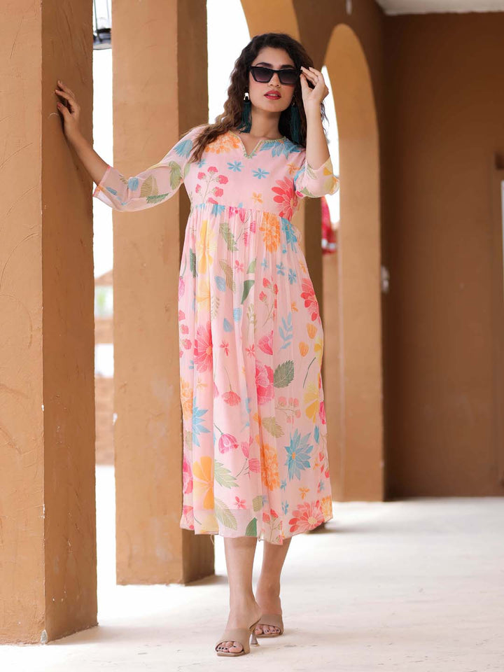 Floral Printed Georgette Dress