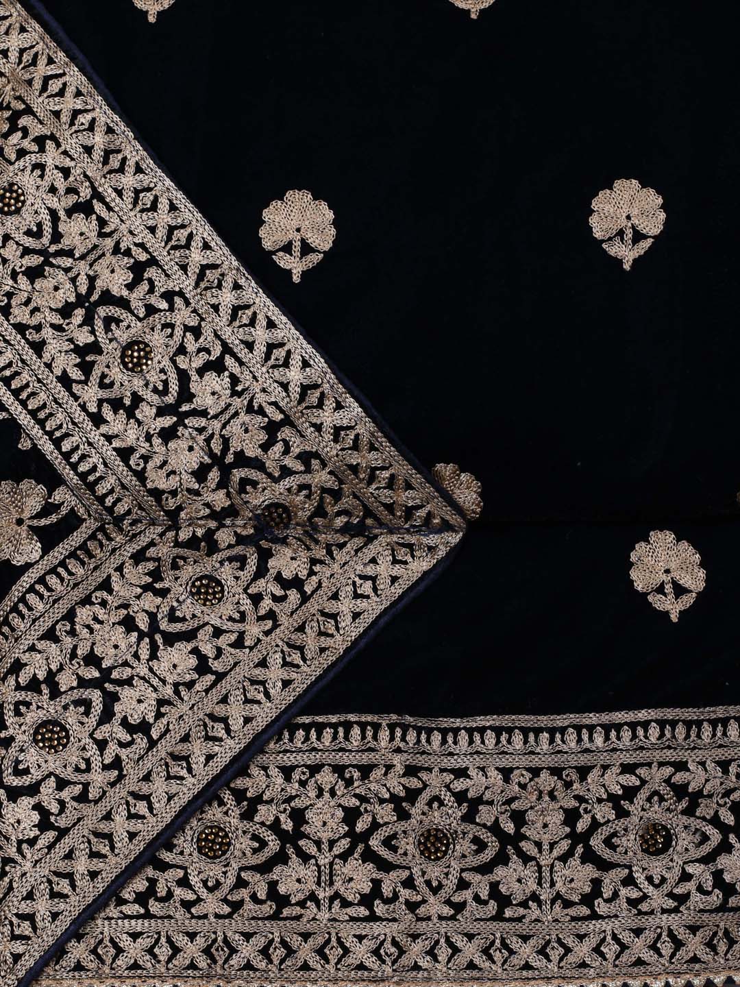 Floral Embroidered Velvet Unstitched Suit Piece With Dupatta