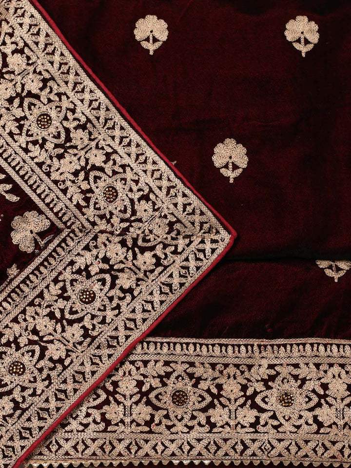 Floral Embroidered Velvet Unstitched Suit Piece With Dupatta