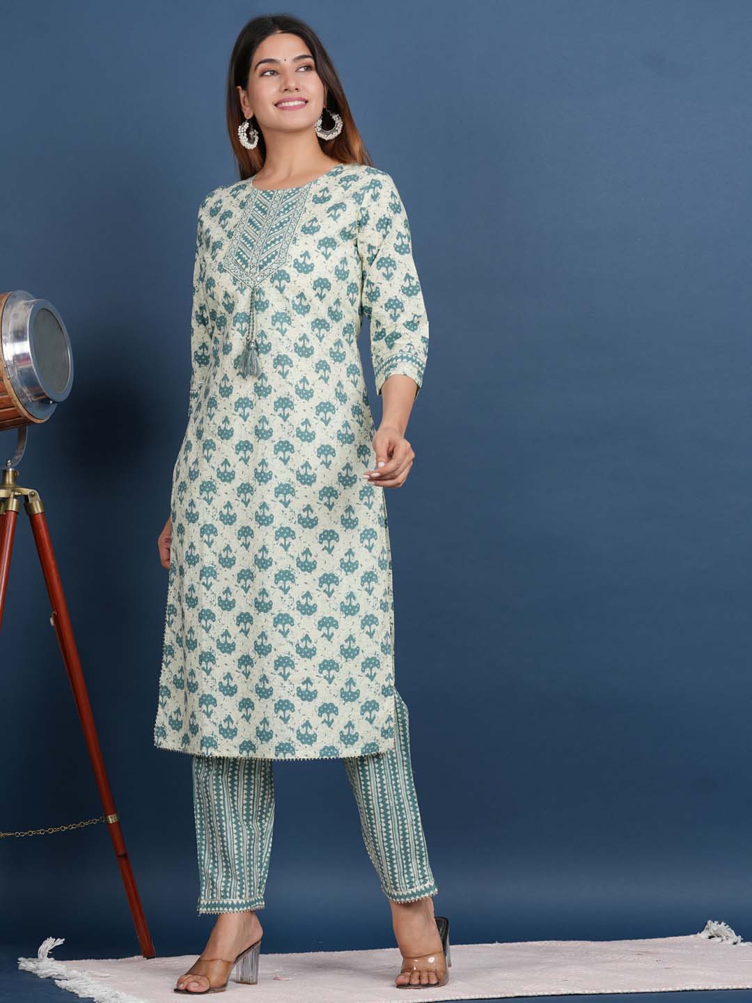 Printed Cotton Kurta With Pants