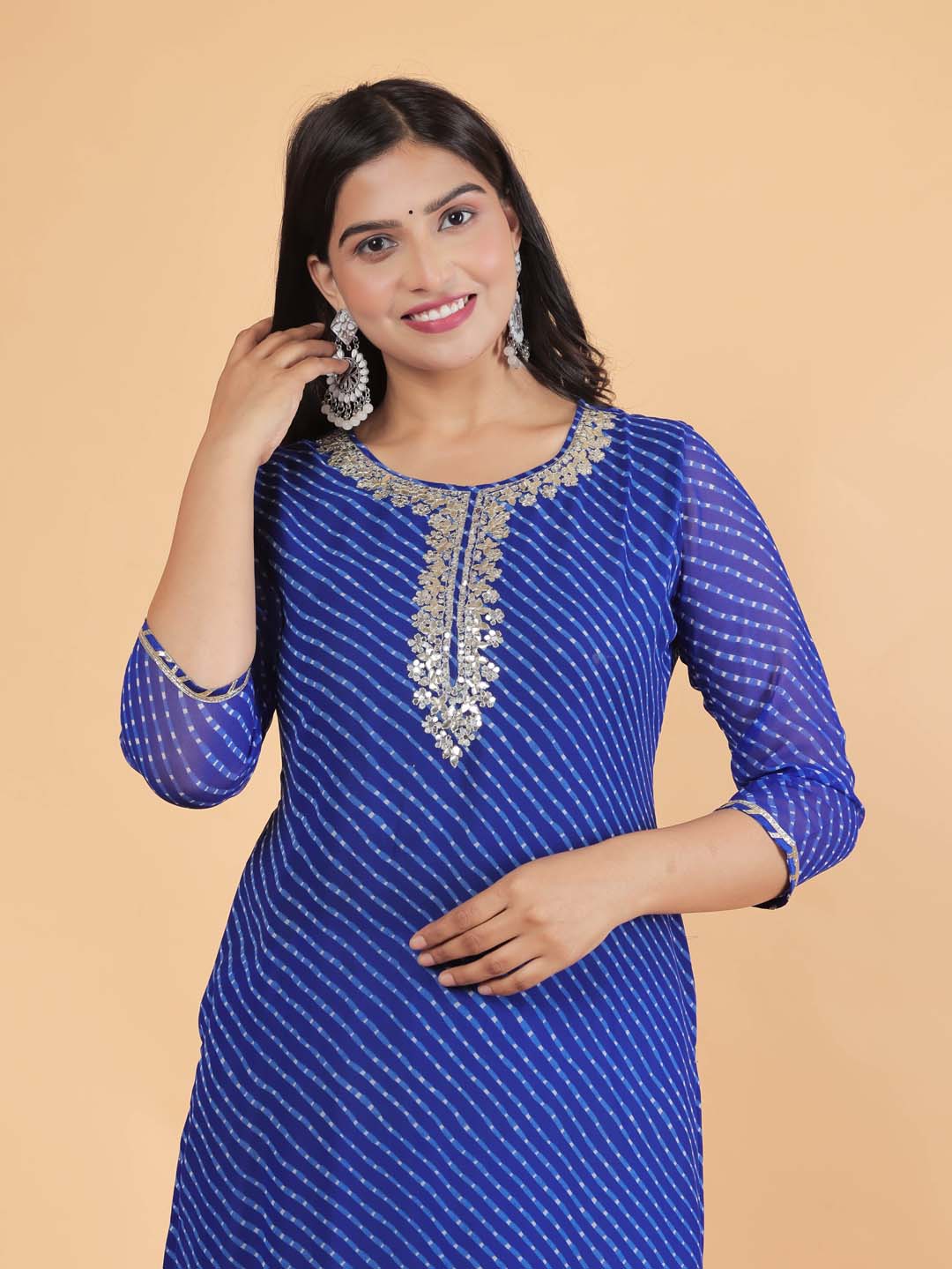 Leheriya Printed Georgette Kurta