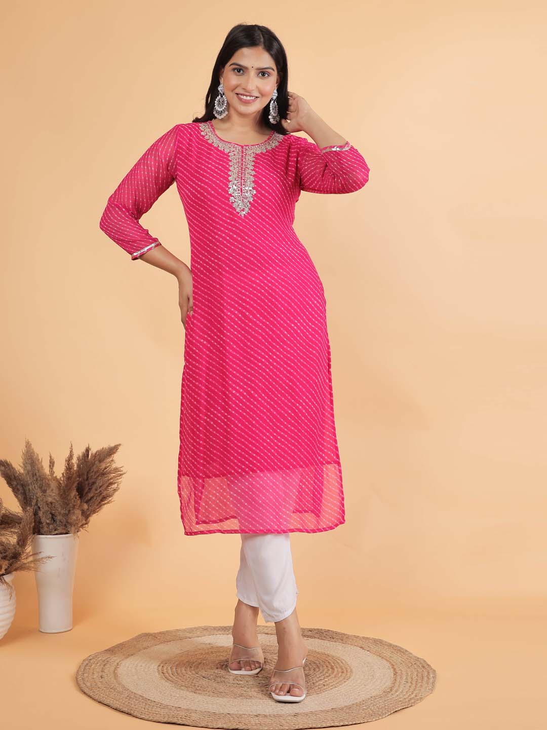 Leheriya Printed Georgette Kurta