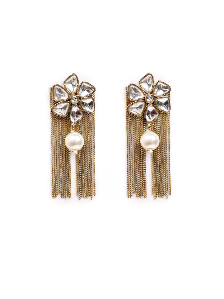 Golden &amp; White Polki Drop &amp; Dangler Earrings