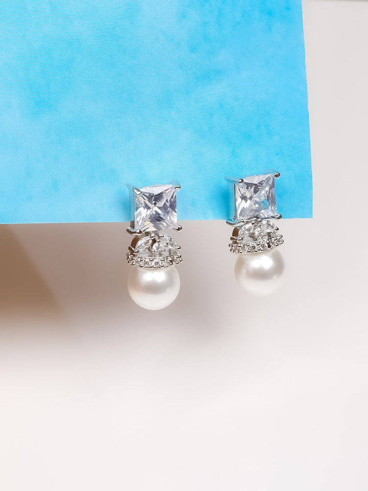 Silver AD &amp; Pearl Stud Earrings