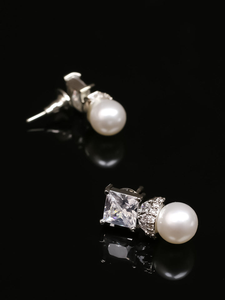 Silver AD &amp; Pearl Stud Earrings