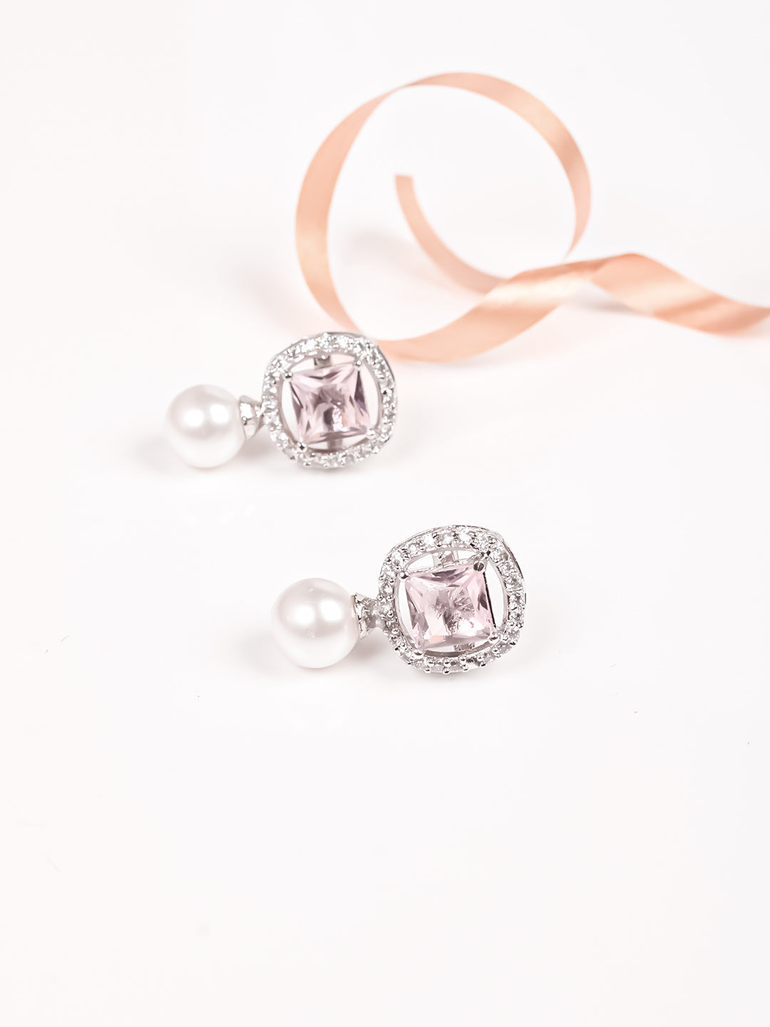 Silver AD &amp; Pearl Stud Earrings