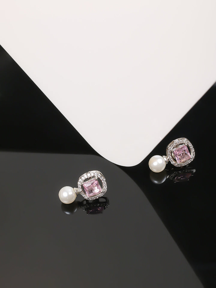Silver AD &amp; Pearl Stud Earrings
