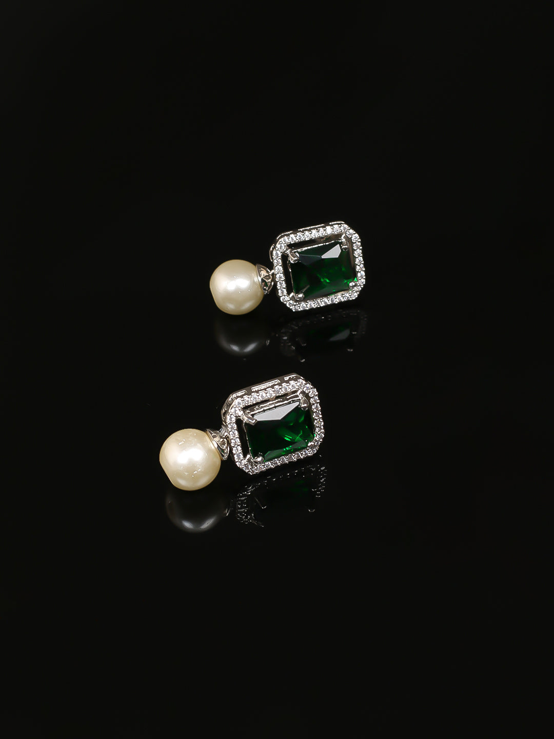 Silver AD &amp; Pearl Stud Earrings