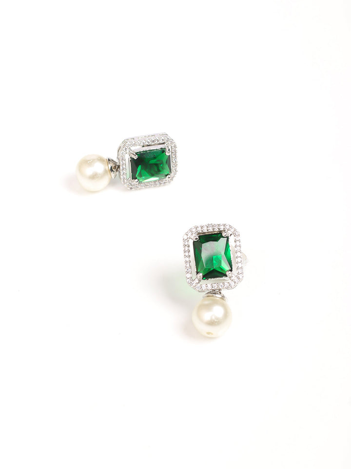 Silver AD &amp; Pearl Stud Earrings