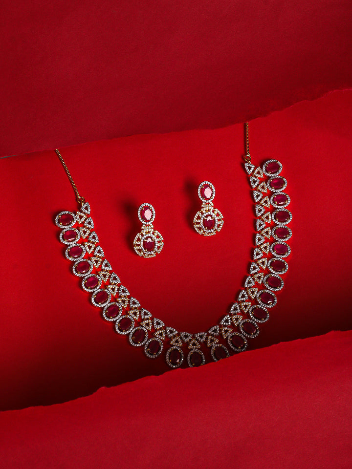 Golden AD Necklace Set With Earrings