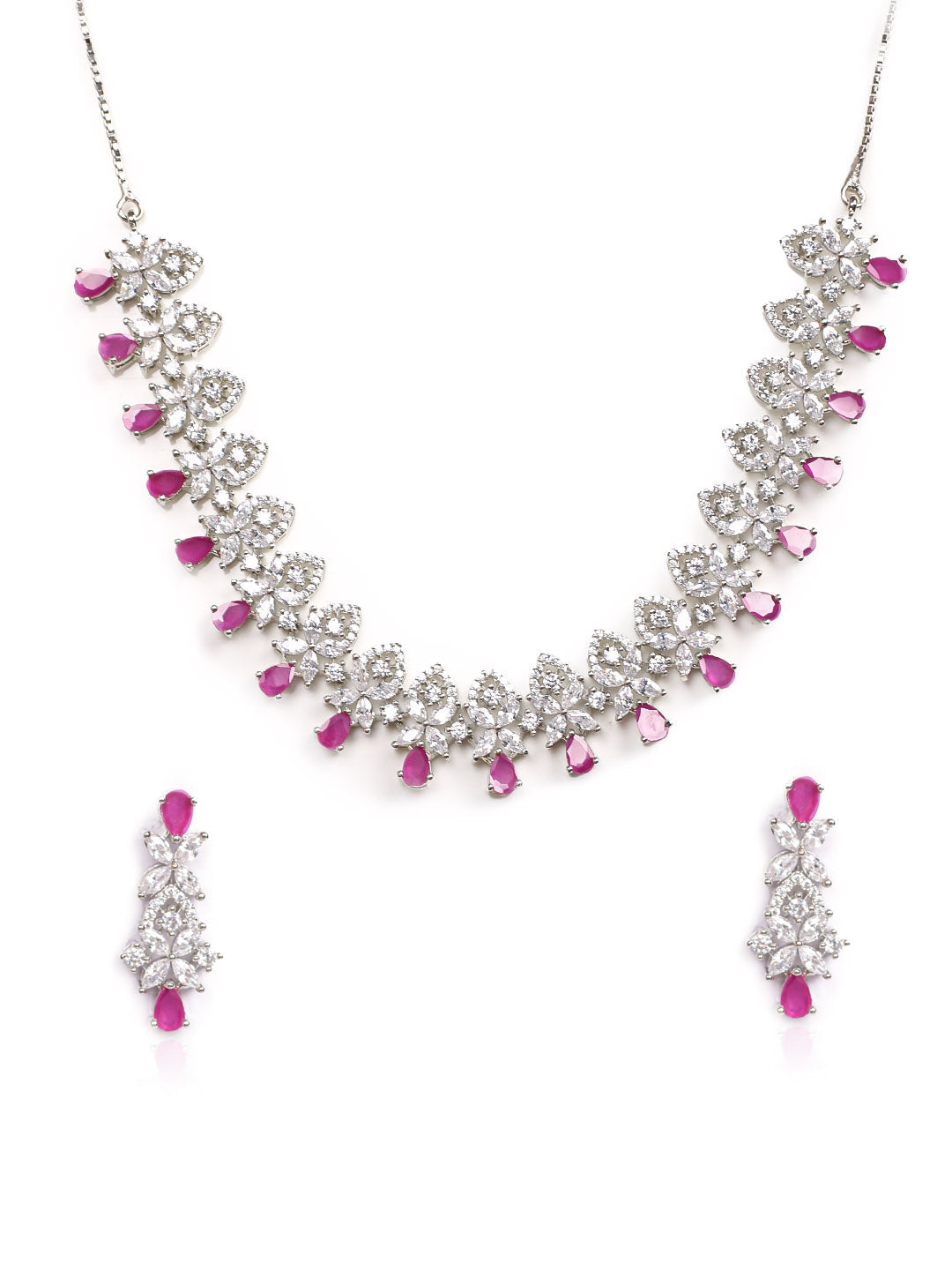 Silver AD Necklace Set With Earrings