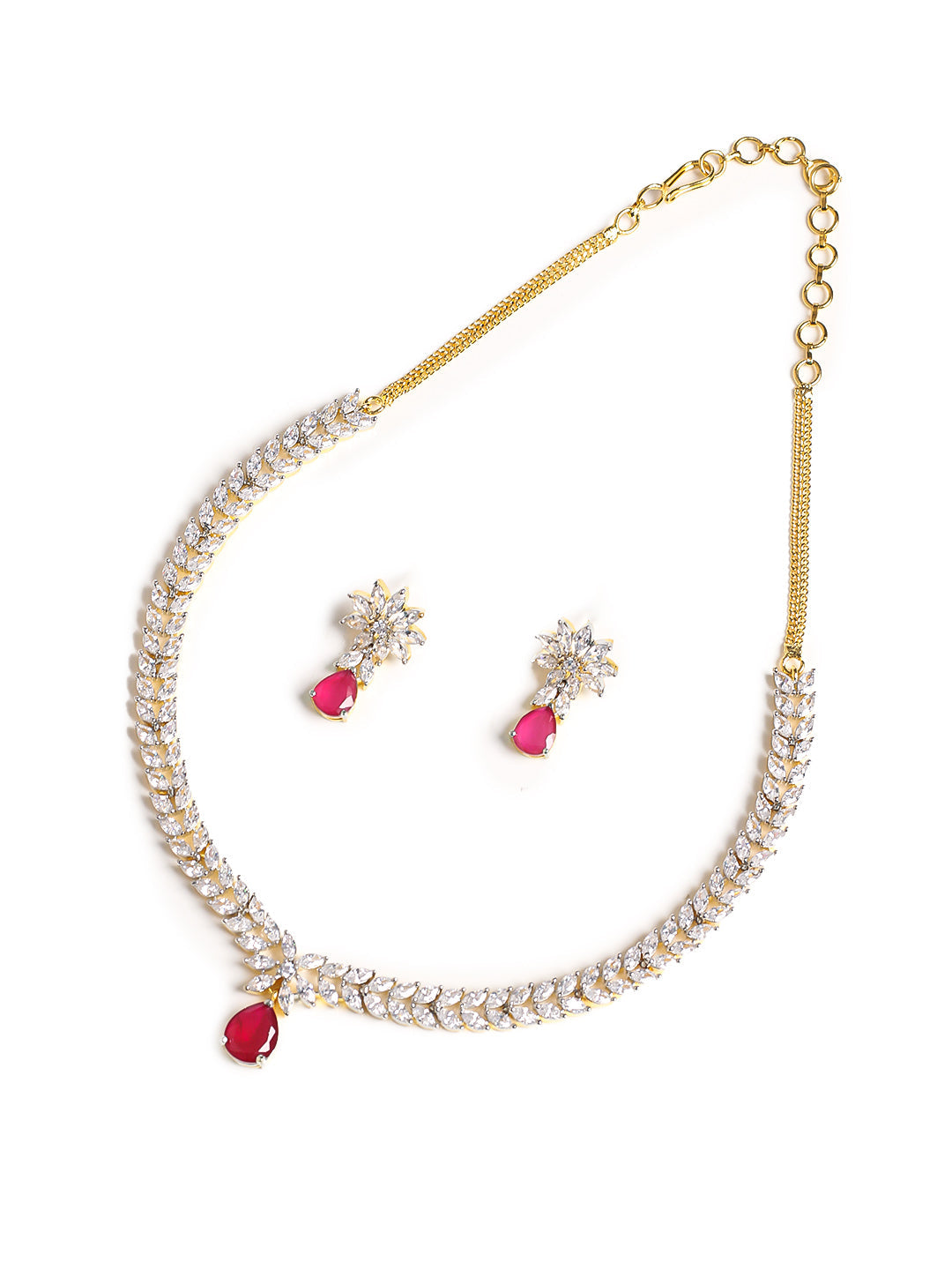 Golden AD Necklace Set With Earrings