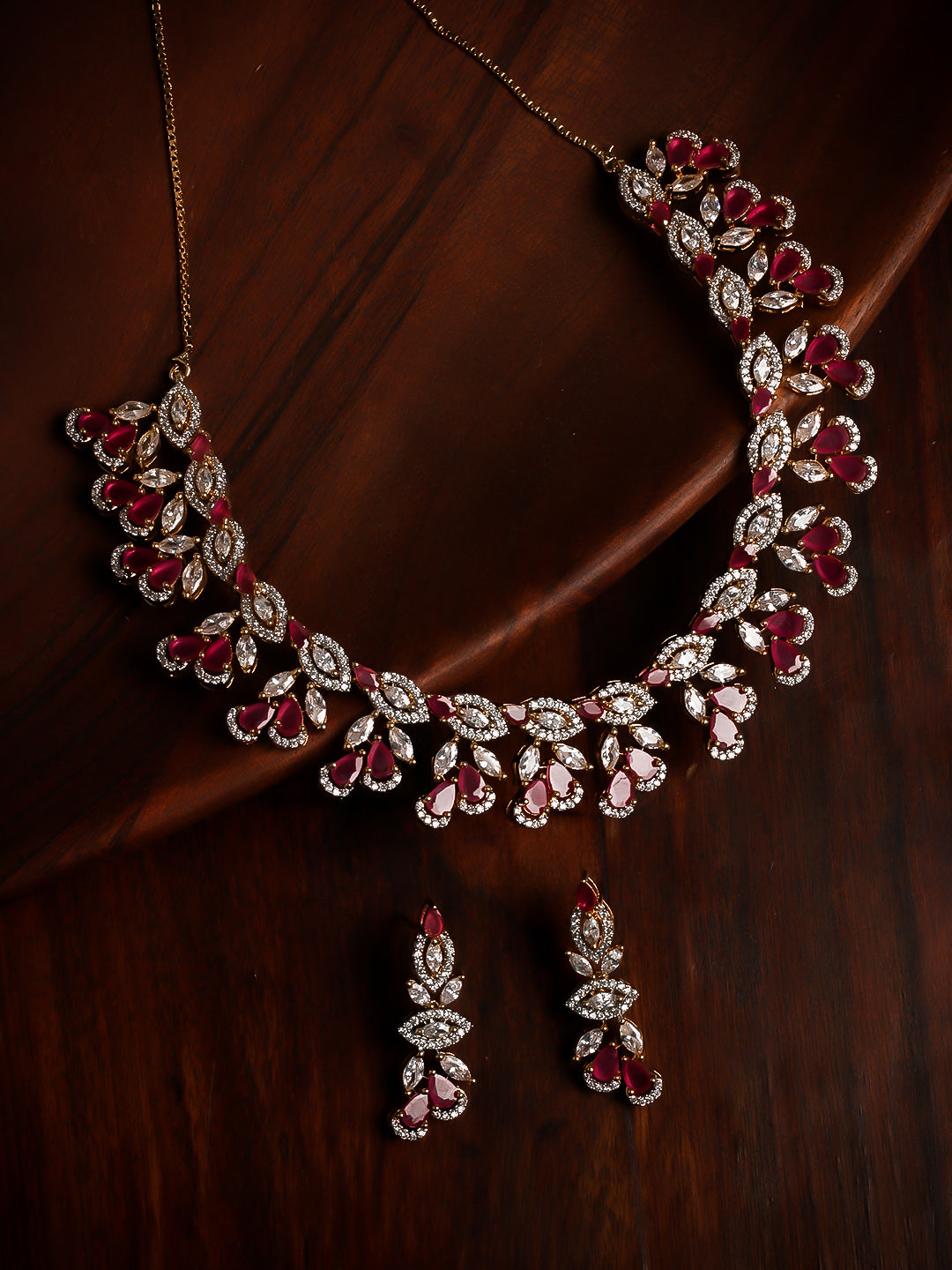 Golden AD Necklace Set With Earrings