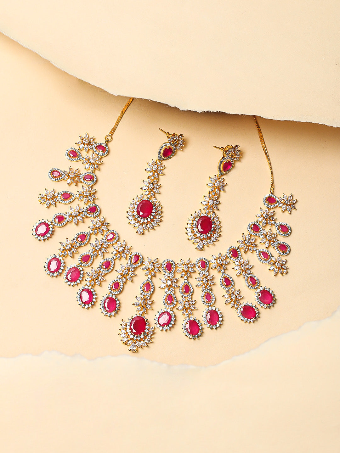 Golden AD Necklace Set With Earrings