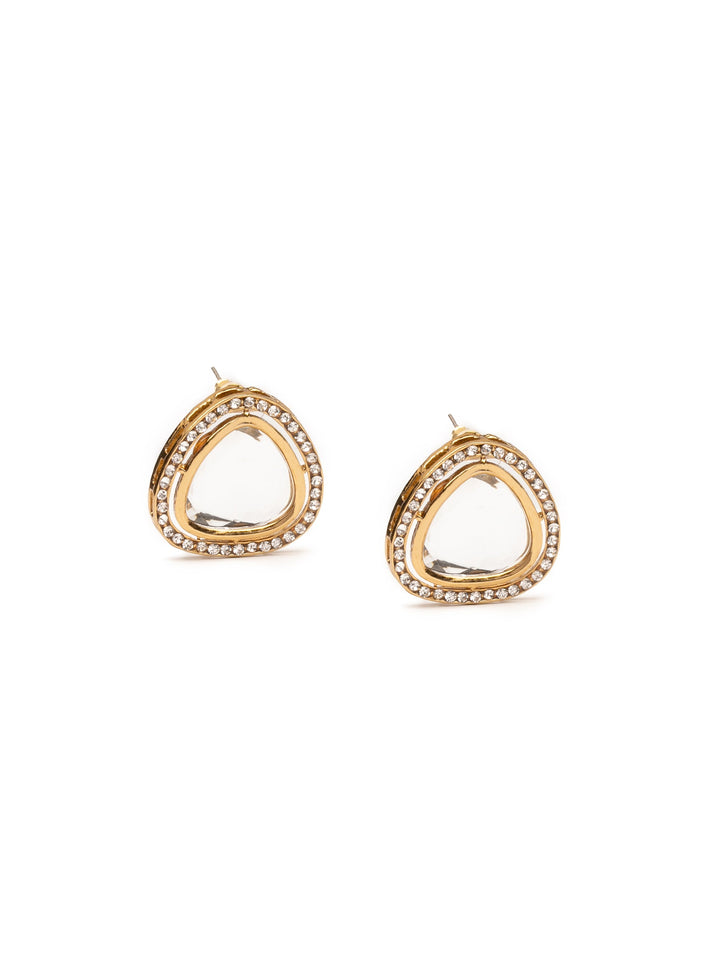 Golden &amp; White Kundan Stud Earrings