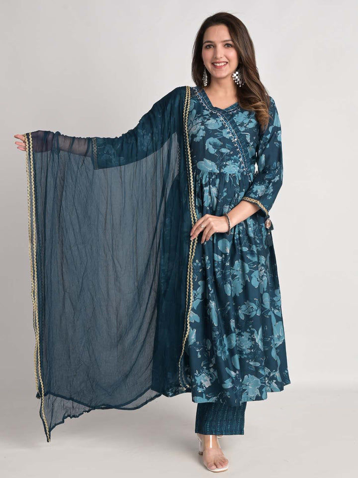 Printed Cotton Kurta With Pants &amp; Dupatta