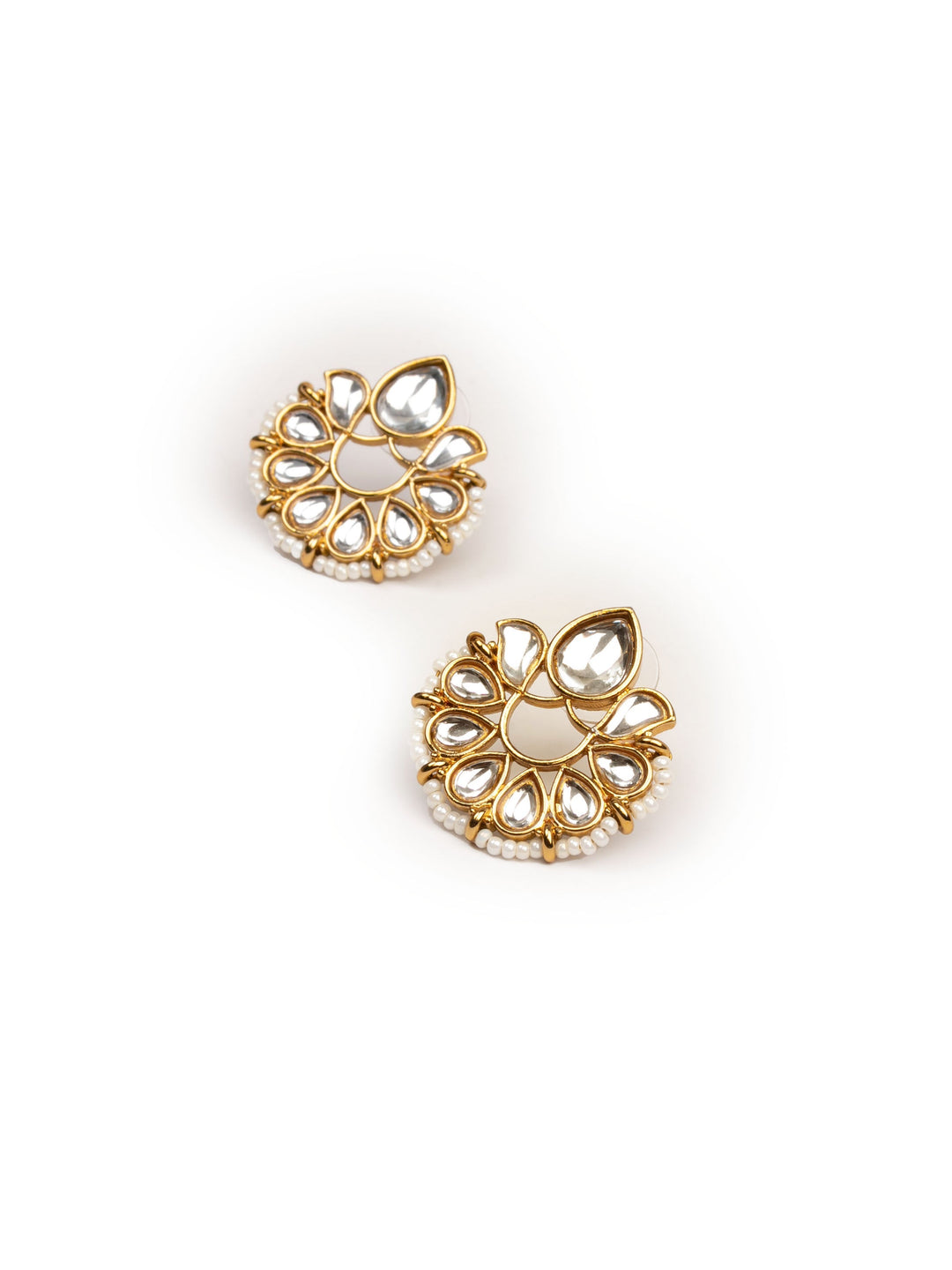 Golden &amp; White Polki Stud Earrings
