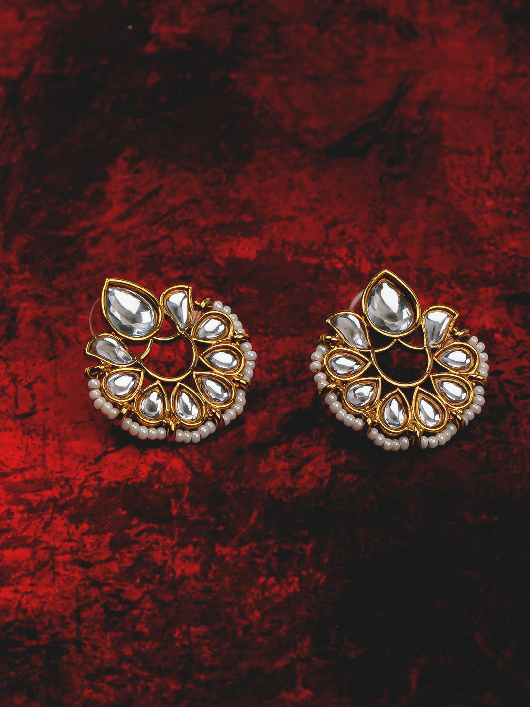 Golden &amp; White Polki Stud Earrings