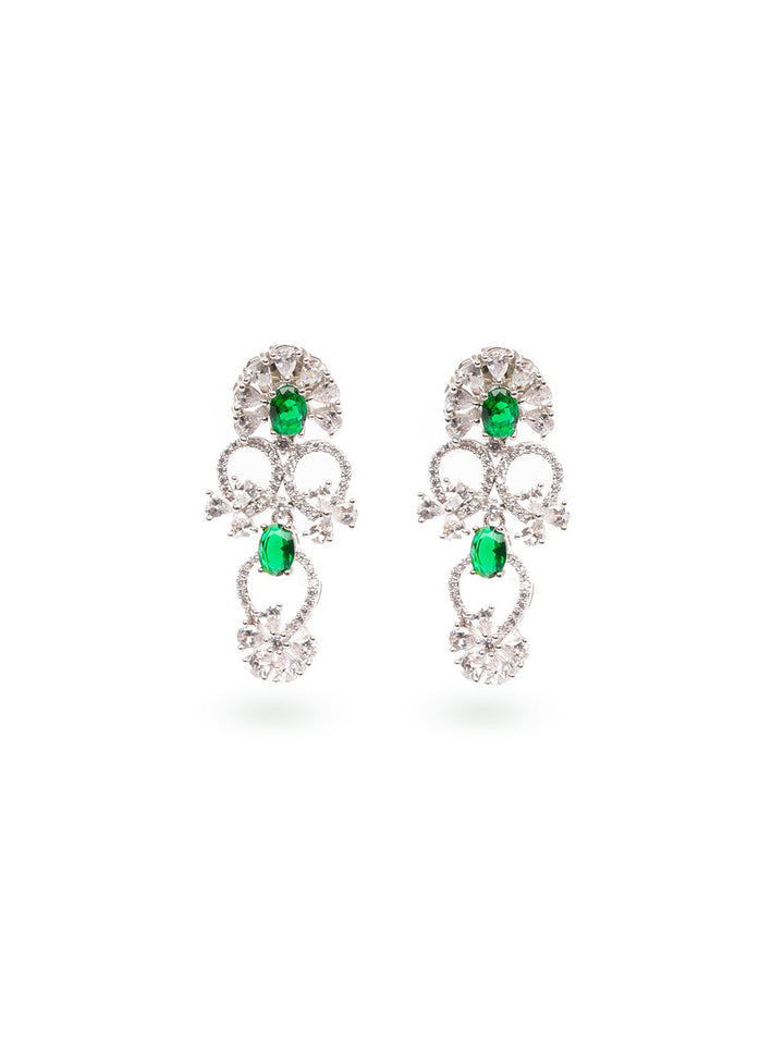 Silver &amp; Green Ad Necklace Set With Earrings