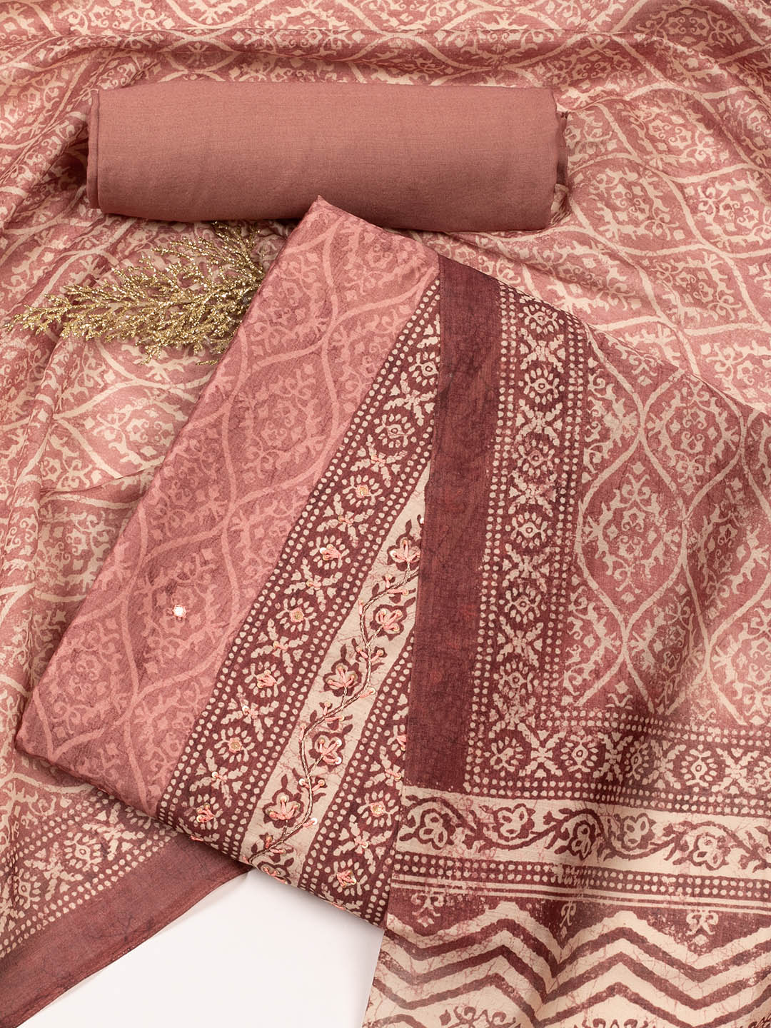 Printed Chanderi Unstitched Suit Piece With Dupatta