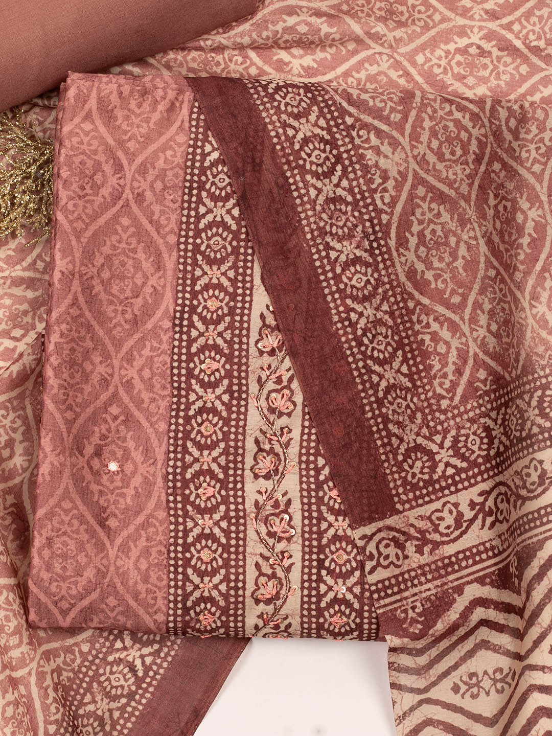 Printed Chanderi Unstitched Suit Piece With Dupatta