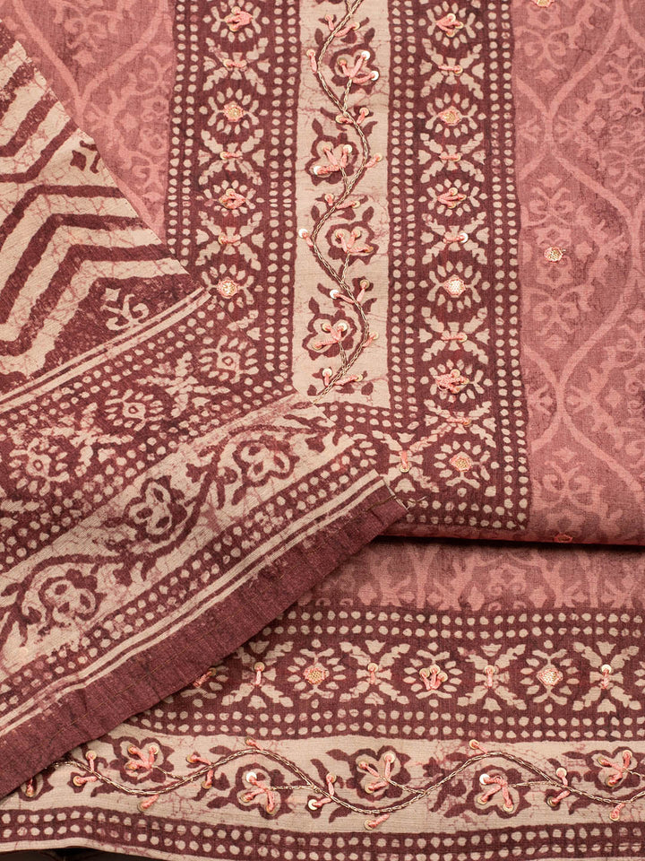 Printed Chanderi Unstitched Suit Piece With Dupatta