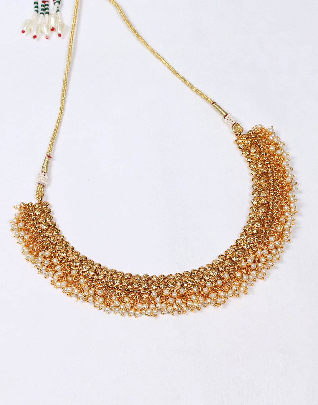 Traditional Gold Tone Jewellery Set with White Pearl
