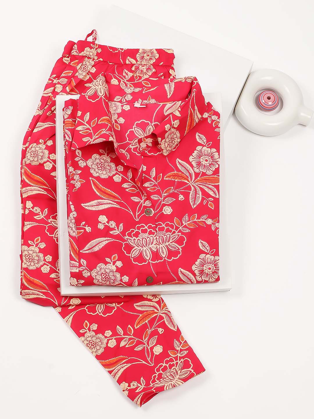 Floral Printed Cotton Kurta With Pants
