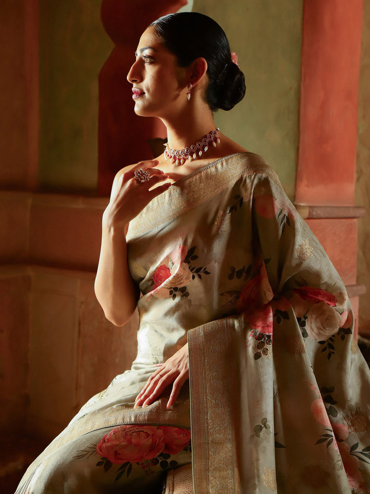 Digital Floral Printed Handloom Saree