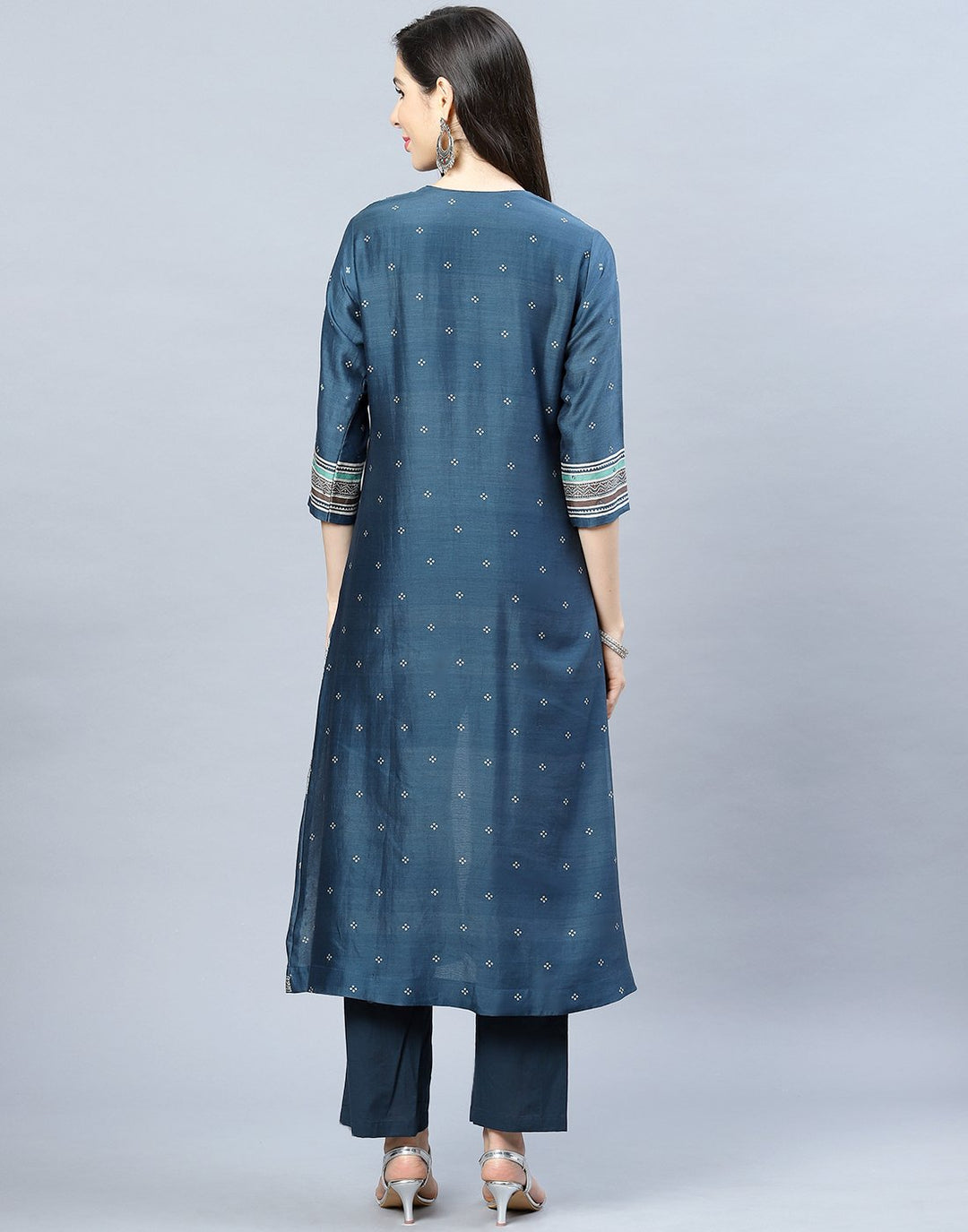 Chanderi Kurti Pant Set with Yoke Detail