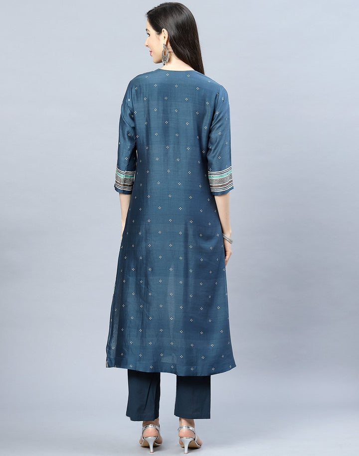 Chanderi Kurti Pant Set with Yoke Detail
