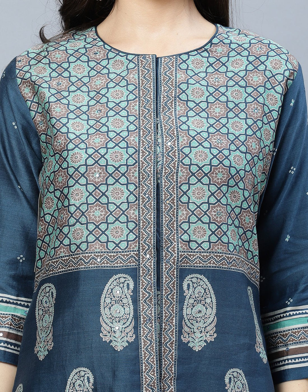 Chanderi Kurti Pant Set with Yoke Detail