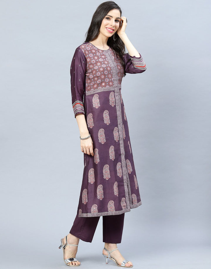 Chanderi Kurti Pant Set with Yoke Detail