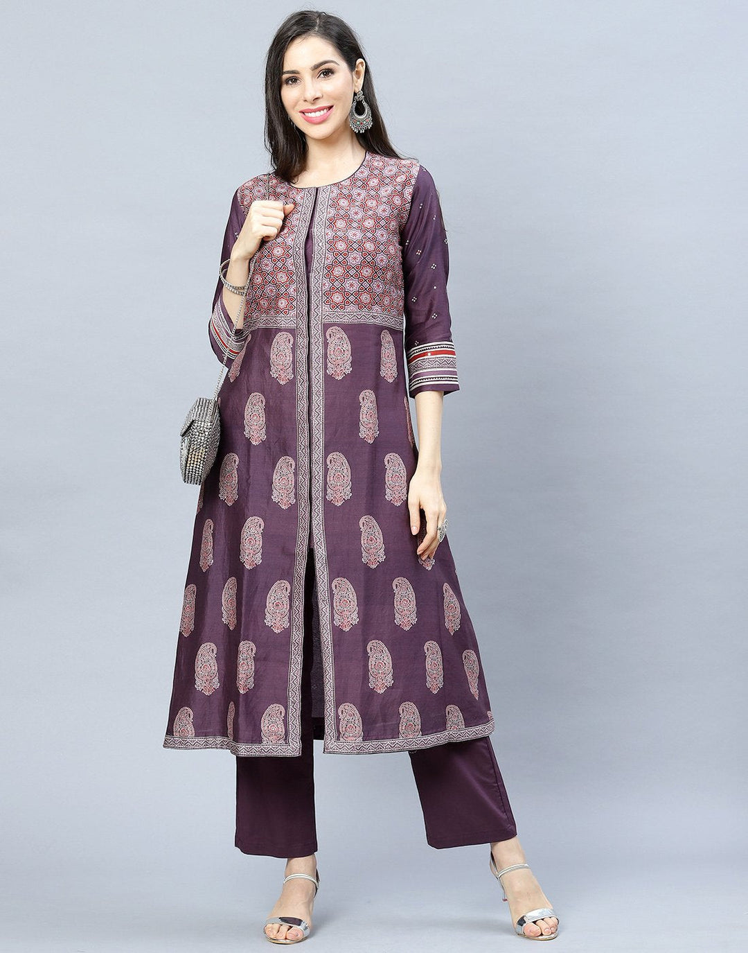 Chanderi Kurti Pant Set with Yoke Detail