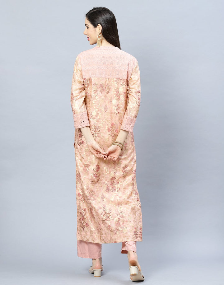 Embroidered Chanderi Kurti Pant Set