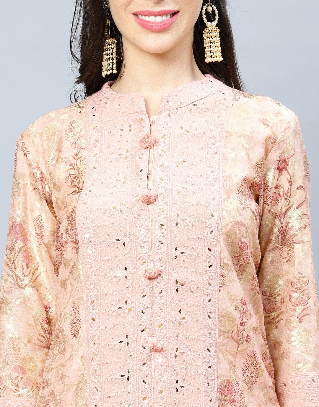 Embroidered Chanderi Kurti Pant Set