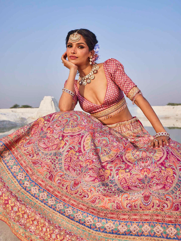 Printed &amp; Thread Embroidered Choli With Lehenga &amp; Dupatta