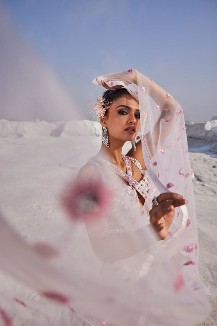Sequin Embroidered Choli With Lehenga &amp; Dupatta