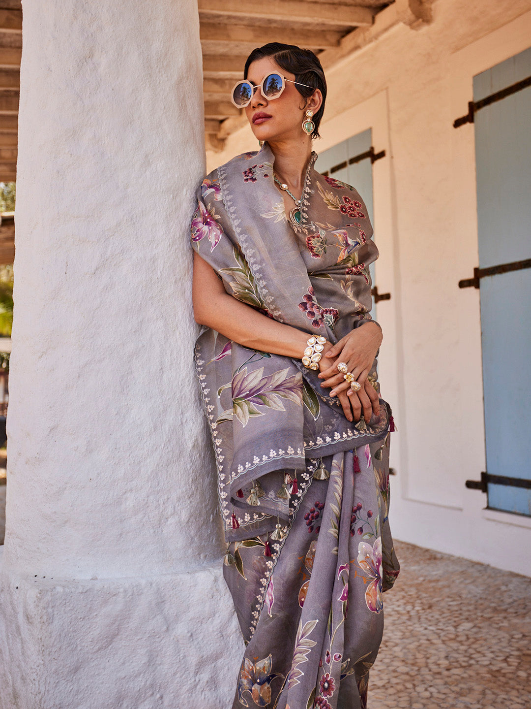 Digital Floral Printed Organza Saree