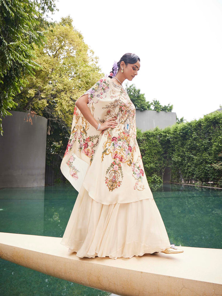 Floral Printed Crepe Choli With Lehenga &amp; Dupatta