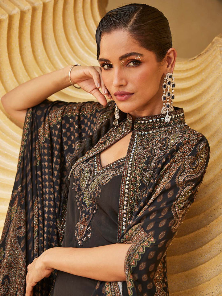 Digital Printed Crepe Gown Dress With Cape